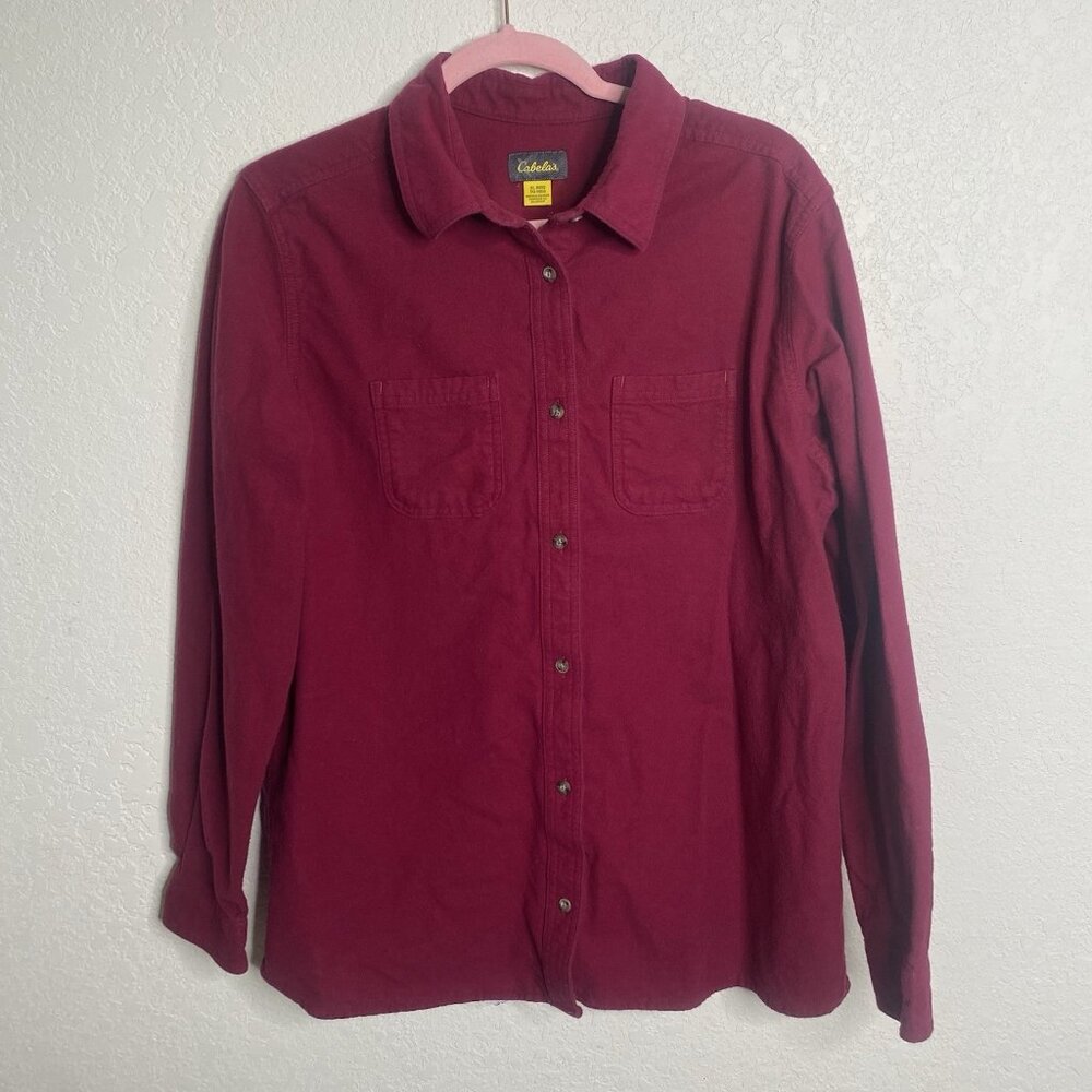 Cabelas Button-Up Shirt Womens XL Faded Red Thick Cotton Casual